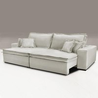 Sofa Retrátil E Reclinável Com Molas Cama Inbox Premium 2,12M Tecido Em Linho Bege Claro