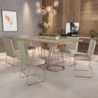 Conjunto Sala de Jantar Mesa 160x90cm mdf bp com 6 Cadeiras Dubai Mais Acessórios Linho Bege