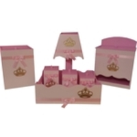 Kit Higiene Para Bebê Mdf Coroa Realeza Rosa E Dourado