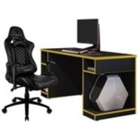Kit Mesa Para Pc Gamer Destiny Preto Amarelo Com Cadeira Gamer Tgc12 Thunderx3 Preto - Lyam Decor