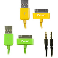 Cabo Carregador e USB iPad iPhone iPod e Áudio Isound 2 Unidades Amarelo e Verde