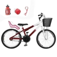 Bicicleta Infantil Aro 20 Vermelha Branca Kit E Roda Aero Branca Com Cadeirinha