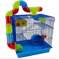 Gaiola 3 Andares Azul para Hamster com Tubo Labirintos Coloridos