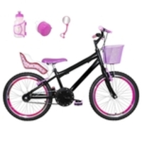 Bicicleta Infantil Aro 20 Preta Kit E Roda Aero Pink Com Cadeirinha