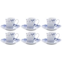 Jogo de Xícaras Para Café Porcelana Wolff Limoges Allegro 6 Peças Branco e Azul