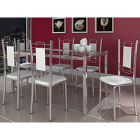 Conjunto de Mesa com 6 Cadeiras Kappesber Cromado e Branco