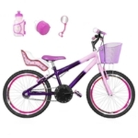 Bicicleta Infantil Aro 20 Roxa Rosa Bebê Kit E Roda Aero Pink Com Cadeirinha