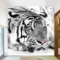 Papel de parede 3D personalizado com animais de tigre preto e branco para  sala de estar, sofá, TV, pano de fundo, sala de entrada, 430300 cm