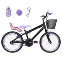 Bicicleta Infantil Aro 20 Preta Kit E Roda Aero Roxa Com Cadeirinha