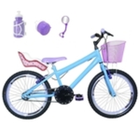 Bicicleta Infantil Aro 20 Azul Claro Kit E Roda Aero Roxa Com Cadeirinha