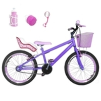 Bicicleta Infantil Aro 20 Lilás Kit E Roda Aero Rosa Bebê Com Cadeirinha