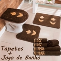 Kit Banheiro Tapetes + Jogo De Banho Encantos Premium Tulipa Bordado Café 08 Peças