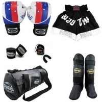 Kit Boxe +  Bandagem Bucal Caneleira Shorts Bolsa -12 oz STAR - TOP