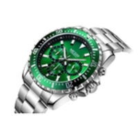 Megir Verde,Relógio masculino de quartzo, relógio cronógrafo de aço inoxidável Iluminação Noturna analógico com pulseira de Aço Inoxidável.