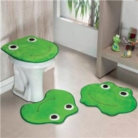 Jogo de Tapete para banheiro 3 peças Formato Sapo em Pelúcia Verde