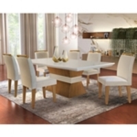 Conjunto Sala de Jantar Mesa e 6 Cadeiras Dari Siena Móveis Veludo Creme/Imbuia/Off White