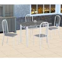 Mesa Genebra 100x60cm 4 Cadeiras Madri Branco prata preto Listrado 3340 3v Fabone