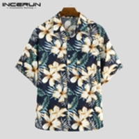 Incerun camisa de manga curta dos homens flor impresso camisas de lapela homem botão casual blusa floral férias de verão praia tops de férias