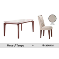Mesa Rufato Londrina 120 + 6 Cadeiras Londrina Café/Off White-Assento Linho Bege