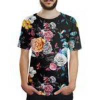 Camiseta Masculina Longline Swag Floral Jardim E Beija-flor
