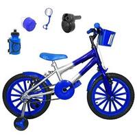 Bicicleta Infantil Aro 16 Prata Azul Kit Azul C/ Acelerador Sonoro