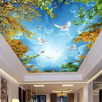 Papel de parede com foto personalizada 3D céu azul e nuvens brancas Mural de teto, sala de estar, quarto, paisagem natural, afrescos 3D - 430 x 300 cm