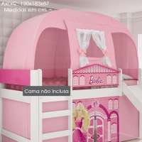Cabana Superior Para Camas Infantis Play Rosa Com Cortina Branca Pura Magia