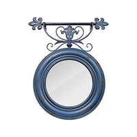 Espelho Redondo Trabalhado Azul Velho Oldway - 90x76 cm