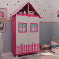 Guarda Roupa Infantil Casinha Com Pés Gelius Móveis Pink Ploc/Branco Acetinado