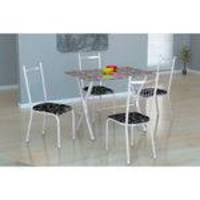 Conjunto de Mesa Miame 110 cm com 4 Cadeiras Lisboa Branco e Preto Floral