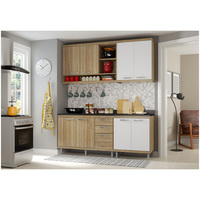 Cozinha Compacta Multimóveis Sicília Com Balcão 8 Portas 3 Gavetas S10t Multimóveis Argila e Branco