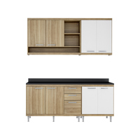 Cozinha Compacta Multimóveis Sicília Com Balcão 8 Portas 3 Gavetas S10t Multimóveis Argila e Branco