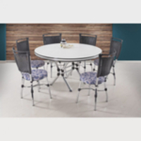 Conjunto Mesa Ravena com 6 Cadeiras top Novabras Branco/Cromado/Floral Azul
