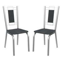 Conjunto 4 Cadeiras Florença Crome 4c005cr 17 Preto Linho Cinza Kappesberg