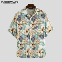 Loja de cinco estrelas masculina estampada floral feriado camiseta casual camiseta manga curta blusa plus size incerun