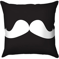 Capa para Almofada Haus For Fun Moustache Preta e Branca Poliéster 40x40cm