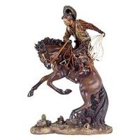 Escultura Cowboy Domando Cavalo em Resina Oldway 46x31cm