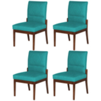 Conjunto 4 Cadeiras De Jantar Aurora Base Madeira Maciça Estofada Suede Azul Tiffany