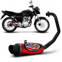 Escapamento Moto Esportivo Cg Titan 150 EX 2014 a 2015 Shutt Powerbomb Com Protetor Vermelho e Preto