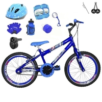 Bicicleta Infantil Aro 20 Azul Roda Aero Kit com Capacete Kit Proteção e Acelerador