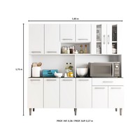 Cozinha Compacta Poliman Clara Com Balcão Nicho Para Micro ondas 12 Portas 1 Gaveta Branco