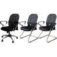 Conjunto com 1 Cadeira Diretor e 2 Cadeiras Interlocutores em Tela Mesh PEL-6052/PEL-8036 Pretas