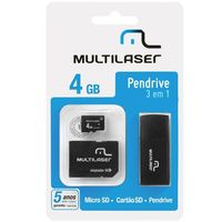 Cartão de Memória MicroSD Multilaser 4GB + Adaptador + Leitor de Cartão Multilaser USB MC057