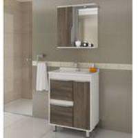 Gabinete para Banheiro com Cuba e Espelheira com LED Viena 65 Balcony Branco Supremo/Merlot
