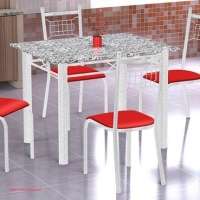 Mesa Genebra 100x60cm 4 Cadeiras Lisboa Branco prata vermelho 7541 3v Fabone