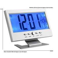 Relógio De Mesa Digital Lcd Led Acionamento Sonoro Despertador Termometro Prata Cbrn01439