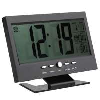 Relógio De Mesa Digital Lcd Led Acionamento Sonoro Despertador Termometro Preto Cbrn01422